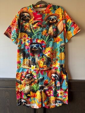 Tropical Sloth Hawaiian Romper in Bright Multi XL